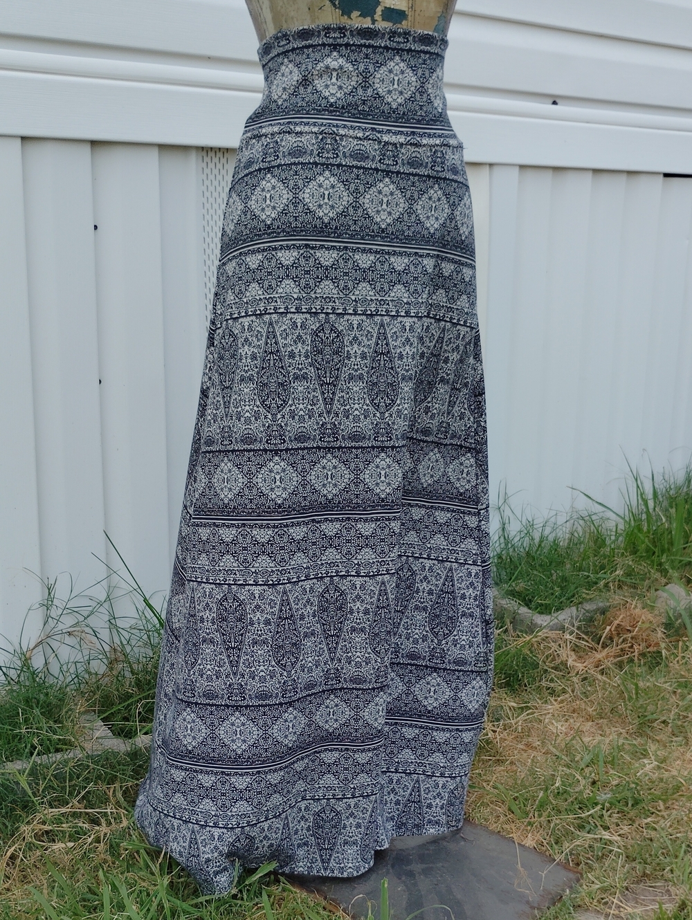 Honey & Lace Polyester Maxi Skirt Casual - black & white Geometric Print Designs